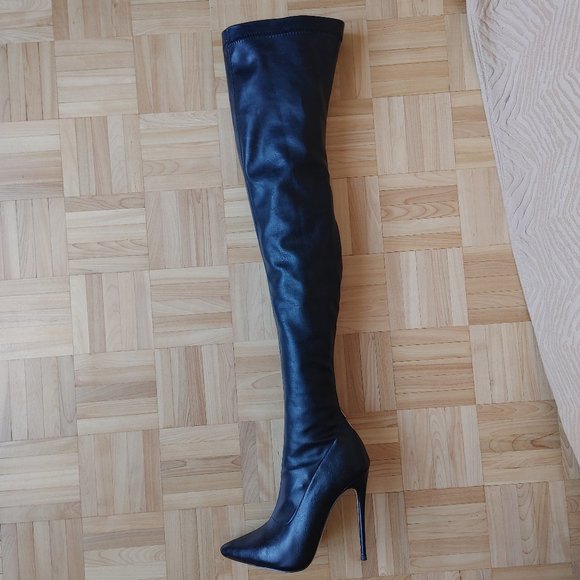 Black stretchy Thigh High stiletto boots - Picture 10 of 12